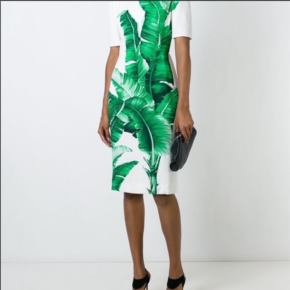 NWOT Dolce&Gabbana Banana Leaf-Print Sheath Dress - Picture 4 of 16